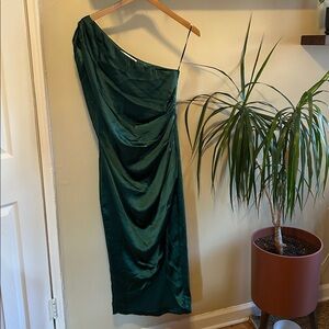 Elliat Green Satin | One Shoulder Cocktail Dress